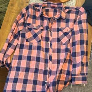 Old Navy Pink and Blue Plaid Casual Button Down Shirt